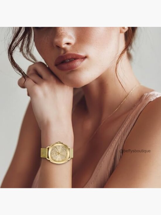 32mm Stainless Steel Quartz Wrist Watch with Crystal Accents